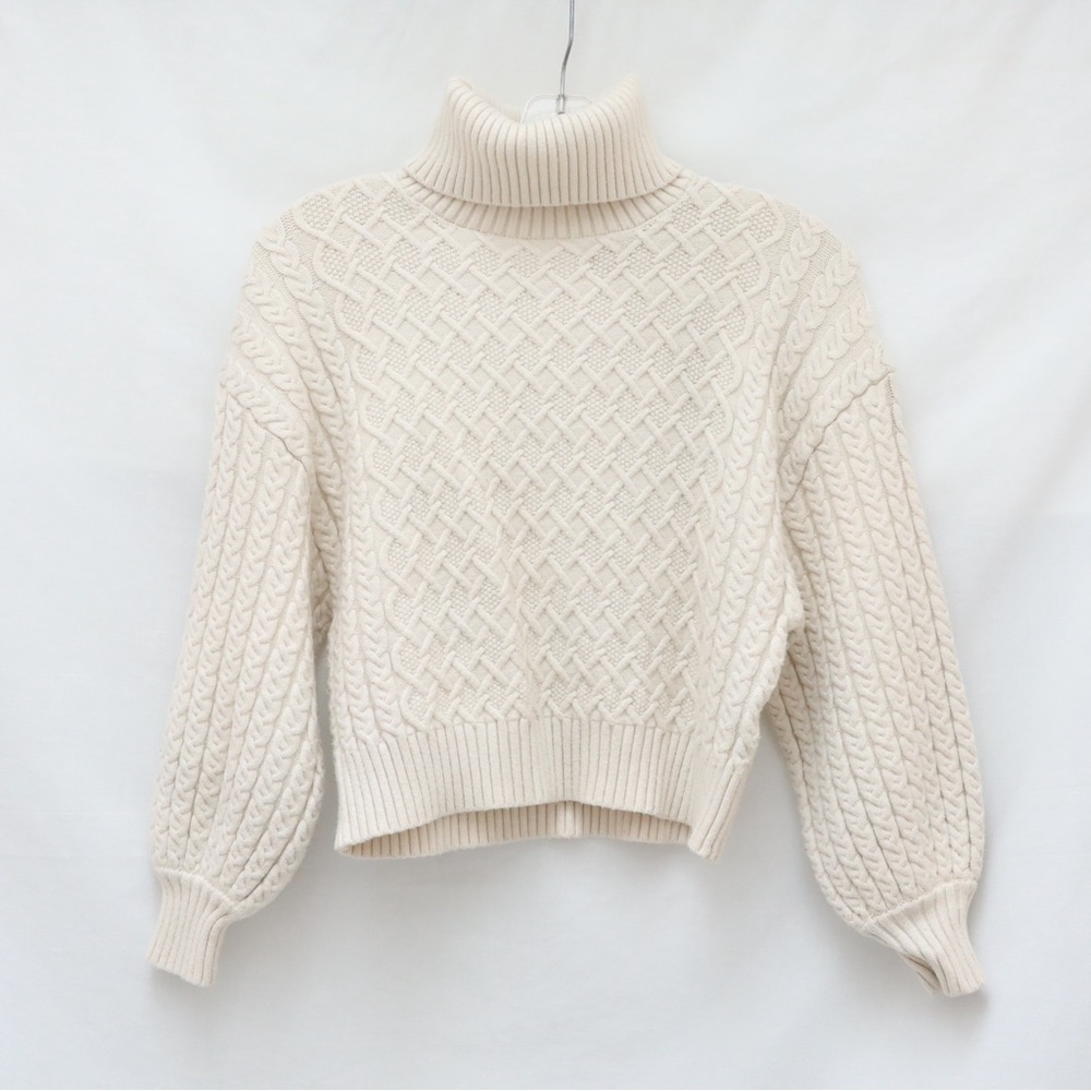 Tahari Cable stitch Turtleneck Sweater stretch cozy winter warm off-white cottag - Picture 2 of 8